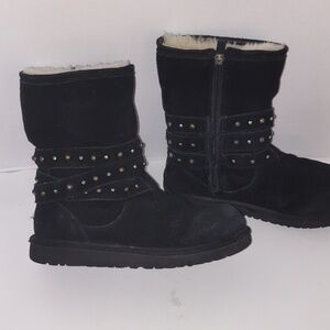 UGG Black Ankle Boots Size 5 with Slouchy Cuff and Studded Details